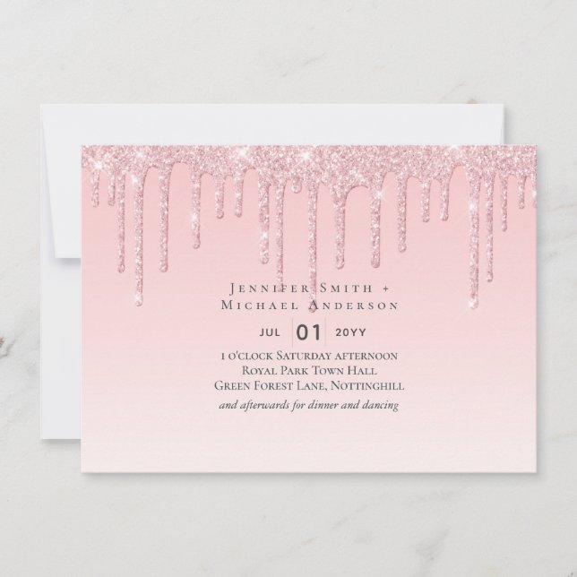 Budget Pretty Girly Wedding Glitter Pink Invite (Front)