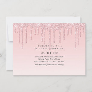 Budget Pretty Girly Wedding Glitter Pink Invite