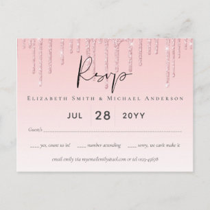 Budget Pretty Girly Wedding RSVP Glitter Pink Postcard