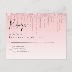Budget Pretty Girly Wedding RSVP Glitter Pink Postcard