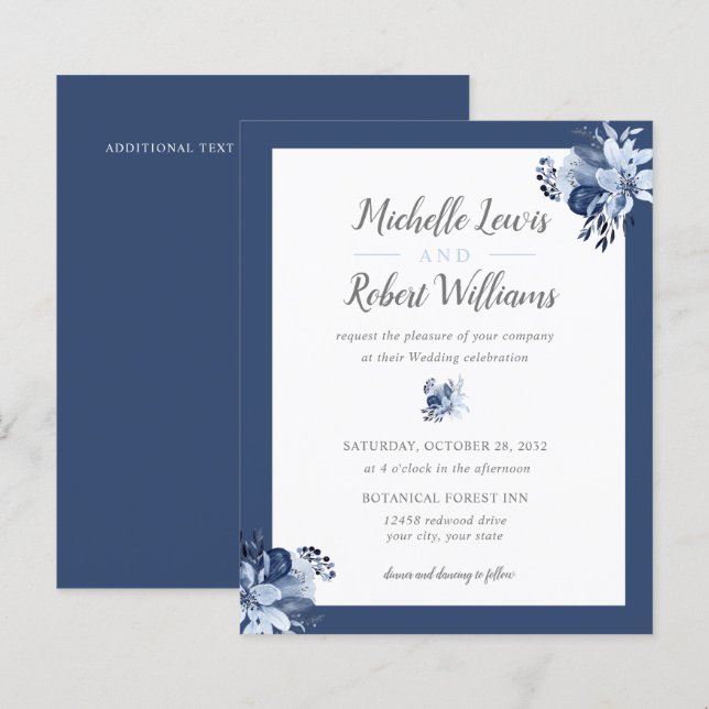 BUDGET Pretty Grey Navy Blue Floral wedding (Front/Back)