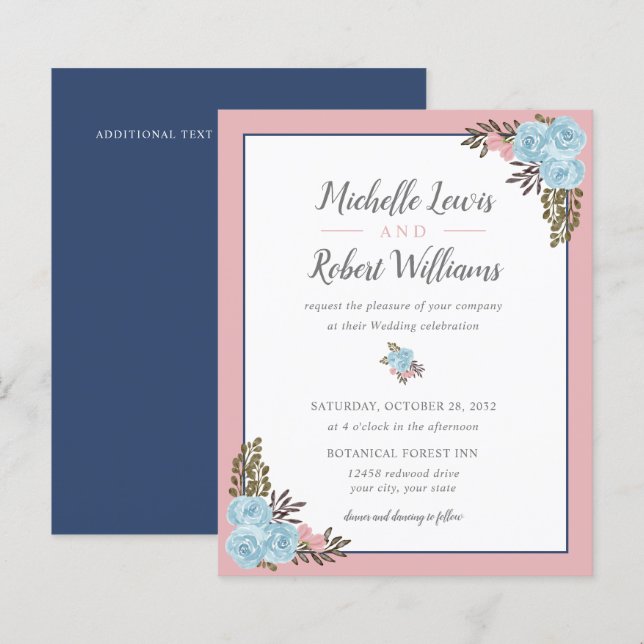 BUDGET Pretty Navy Blue Pink Floral wedding (Front/Back)