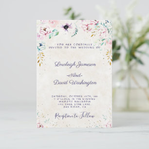 Budget Pretty Pink and purple floral wedding Invitation