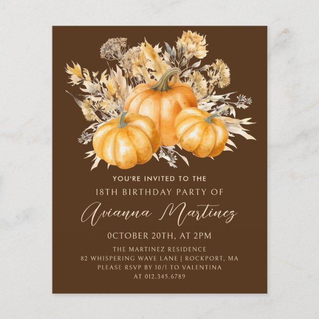 BUDGET PRICED 18th Birthday Rustic Boho Pumpkin  (Front)