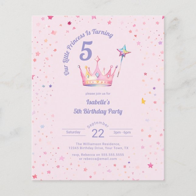 Budget Princess Crown Pink Little Girl Birthday (Front)