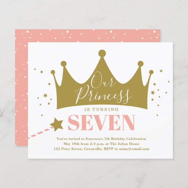 Budget Princess Pink Kid Birthday Party Invitation (Front/Back)