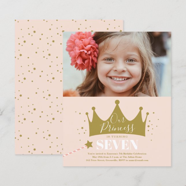 Budget Princess Pink Modern Birthday Invitation  (Front/Back)