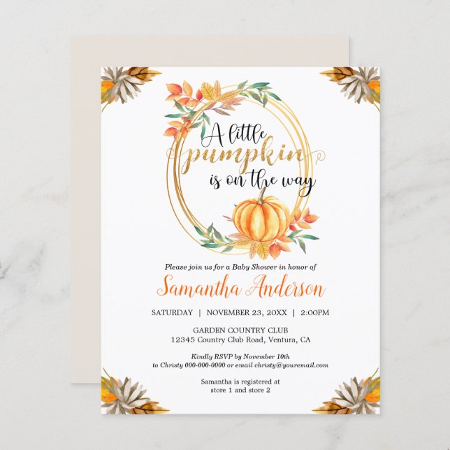Budget Pumpkin Baby Shower Fall Invitation (Front/Back)