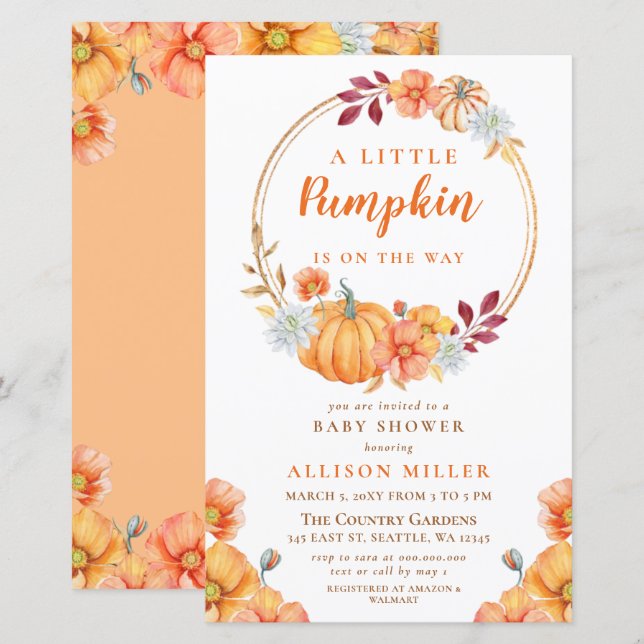 Budget Pumpkin baby shower invitation (Front/Back)