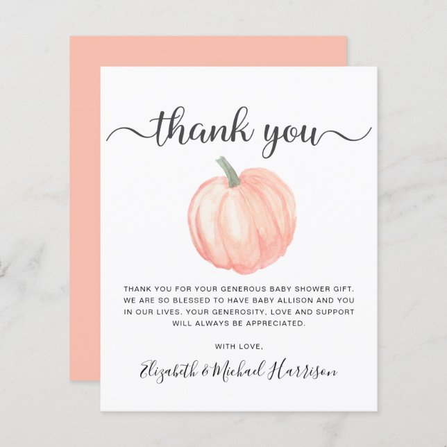 Budget Pumpkin Baby Shower Thank You Card (Front/Back)