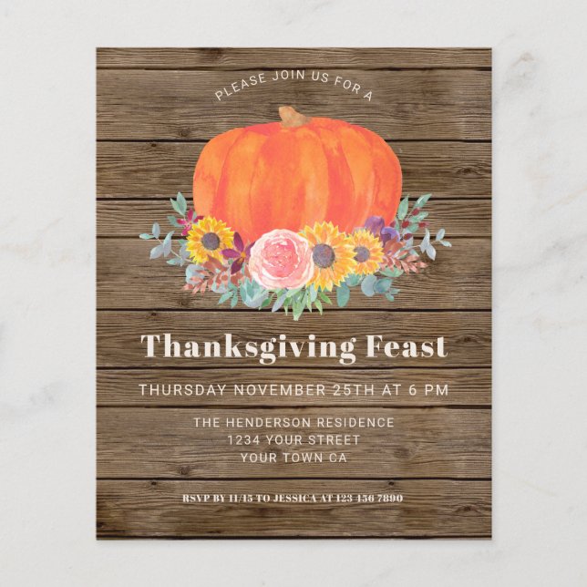 Budget Pumpkin Barn Wood Thanksgiving Invitation  (Front)