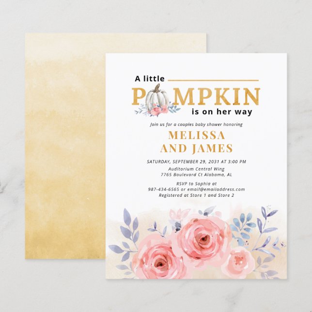 Budget Pumpkin Couples Baby Shower Floral Lilac (Front/Back)