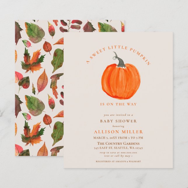 Budget pumpkin fall baby shower invitation (Front/Back)