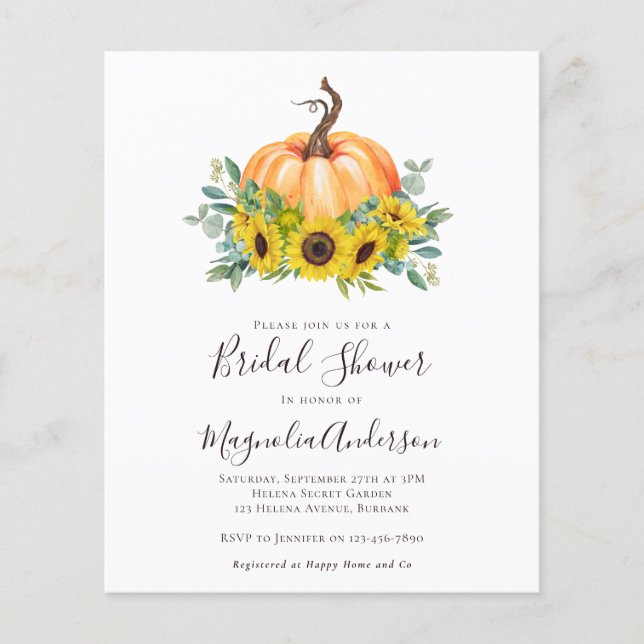 Budget Pumpkin Fall Bridal Shower Invitation (Front)