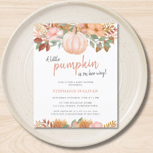 Budget Pumpkin Fall Floral Baby Shower Invitation
