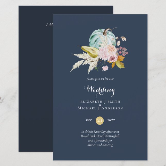 BUDGET Pumpkin Fall Floral Wedding Invite A9 (Front/Back)