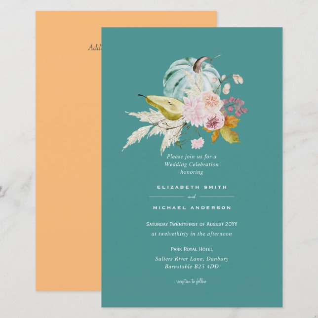 BUDGET Pumpkin Fall Floral Wedding Invite A9 (Front/Back)