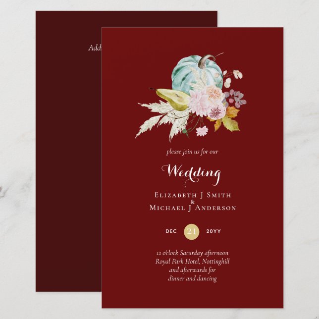 BUDGET Pumpkin Fall Floral Wedding Invite A9 (Front/Back)