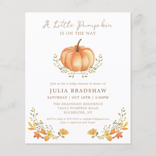 Budget Pumpkin Fall | Gender Neutral Baby Shower (Front)