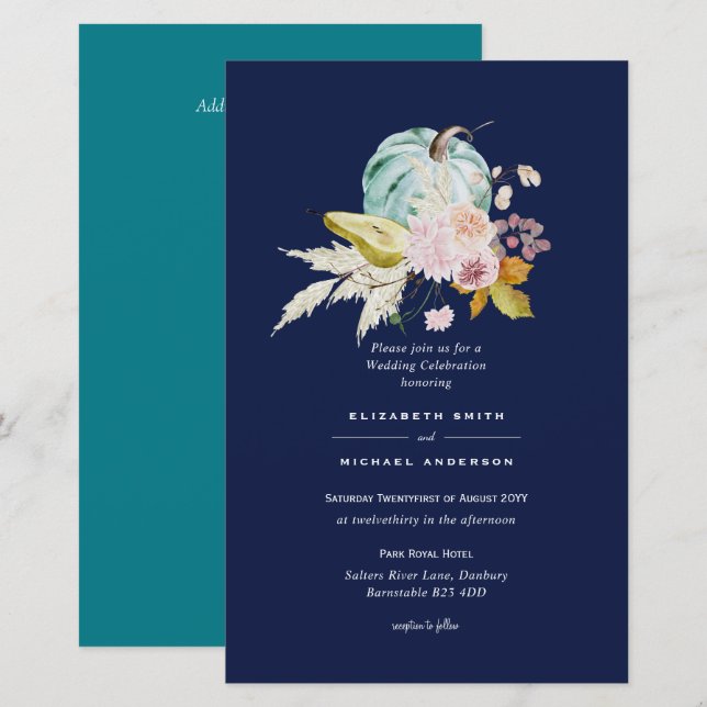 BUDGET Pumpkin FALL Thanksgiving Wedding Invite A9 (Front/Back)