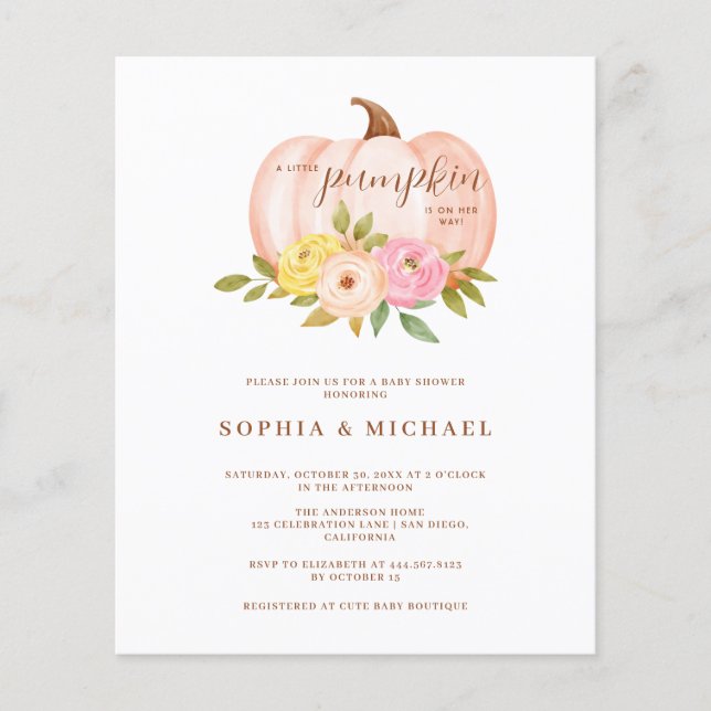 Budget Pumpkin Floral Couples Baby Shower  (Front)