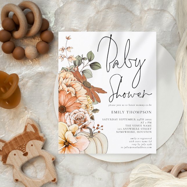 Budget Pumpkin Florals Baby Shower Invitation (Creator Uploaded)