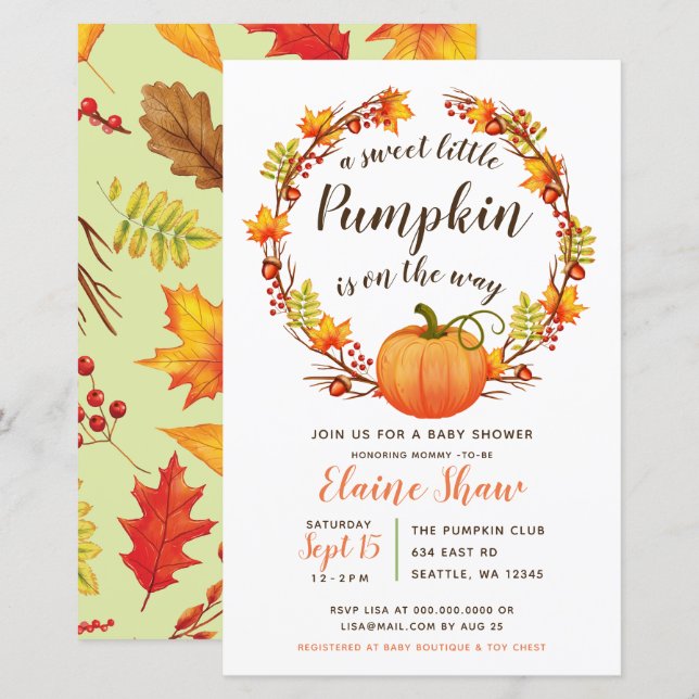 Budget Pumpkin Gender Neutral Baby Shower Invite (Front/Back)