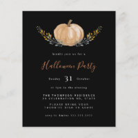 Budget Pumpkin Halloween Black Party Invitation