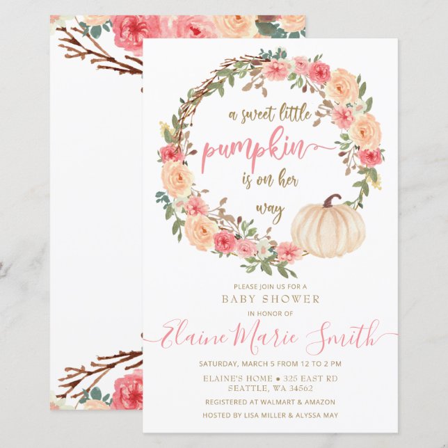 Budget Pumpkin Pink Girl Baby Shower Invitation (Front/Back)