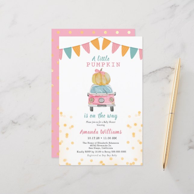 Budget Pumpkin Pink Gold Polka Dot Car Baby Shower (Front/Back In Situ)
