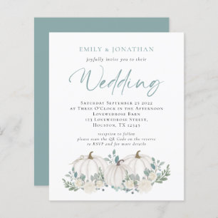 Budget Pumpkins Teal Foliage QR Wedding Invite