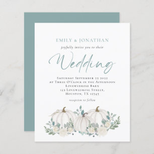 Budget Pumpkins Teal Foliage Wedding Invite