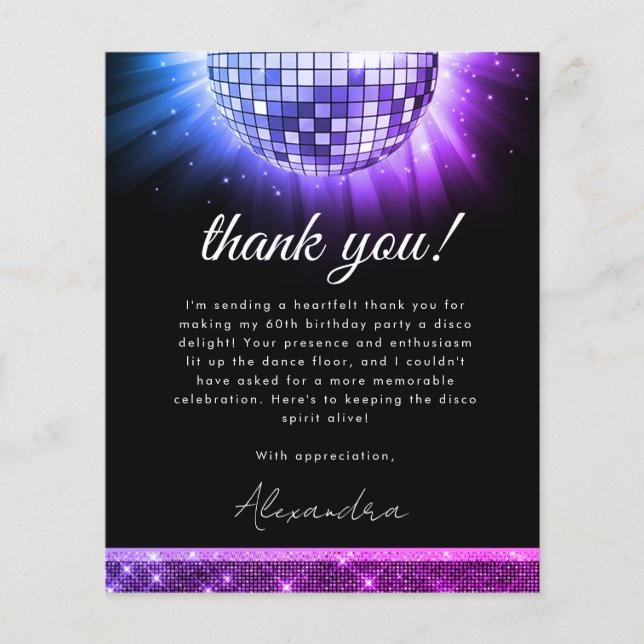 Budget Purple 60th Birthday Party Disco Ball Card (Front)