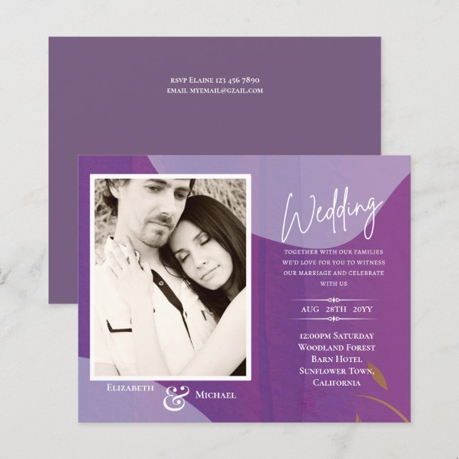 BUDGET Purple Abstract Photo Wedding Invite (Front/Back)
