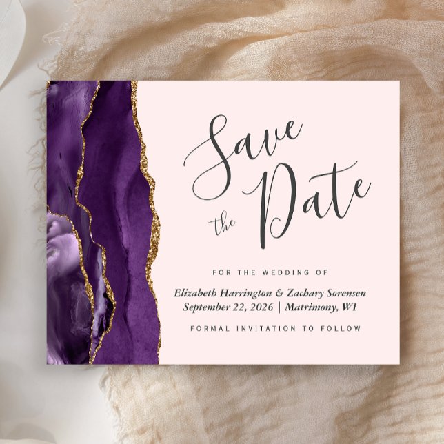 Budget Purple Agate Blush Wedding Save the Date (Creator Uploaded)