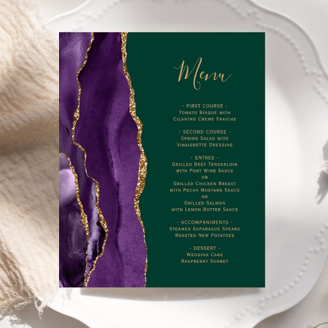 Budget Purple Agate Emerald Green Wedding Menu (Creator Uploaded)