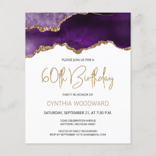 Budget Purple Agate Gold 60th Birthday Invitation