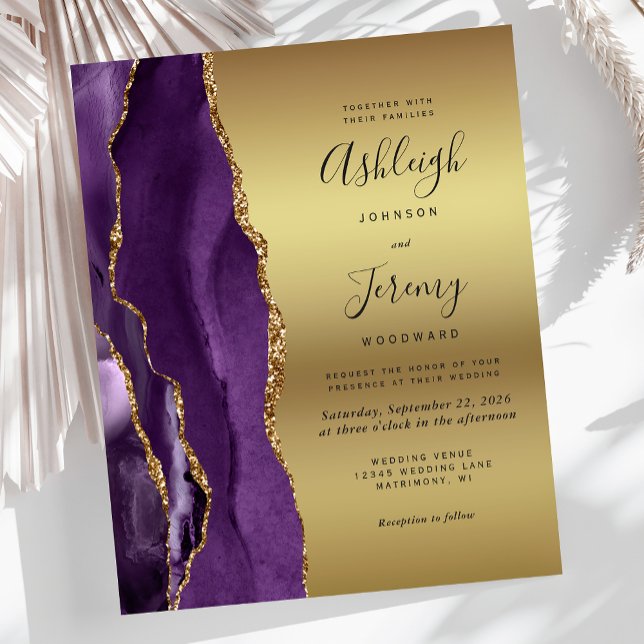 Budget Purple Agate Gold Glam Wedding Invitation (Creator Uploaded)