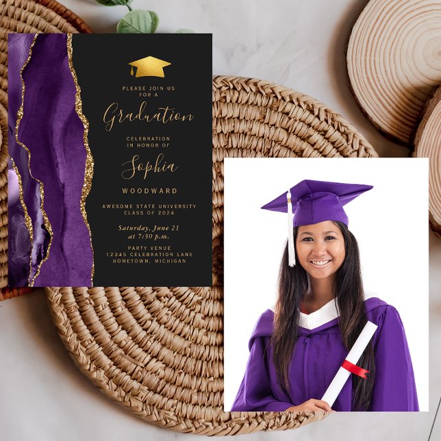 Budget Purple Agate Photo 2024 Graduation Invite (Creator Uploaded)