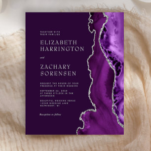 Budget Purple Agate Silver Plum Wedding Invitation