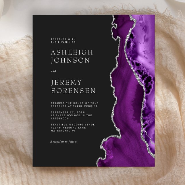 Budget Purple Agate Silver Wedding Invitation (Creator Uploaded)