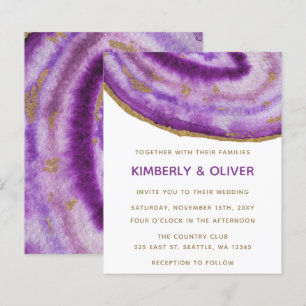 Budget Purple and Gold Agate Wedding Invitation