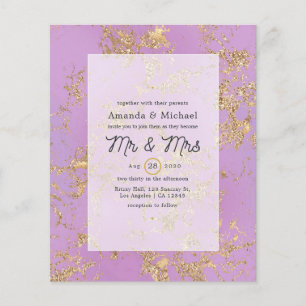 Budget Purple and Gold Marble Wedding Invitation Flyer