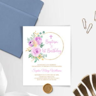 Budget Purple Baptism & First Birthday Invitation