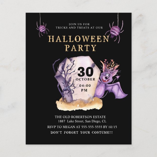 Budget Purple Bat Evil Scary Halloween Flyer (Front)