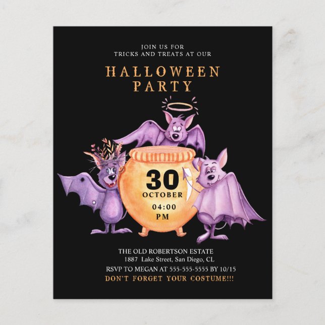 Budget Purple Bats Scary Pot Halloween Flyer (Front)