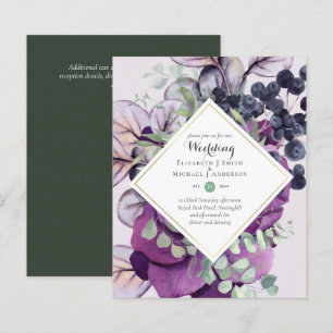 BUDGET Purple Blue Floral Wedding Invitations