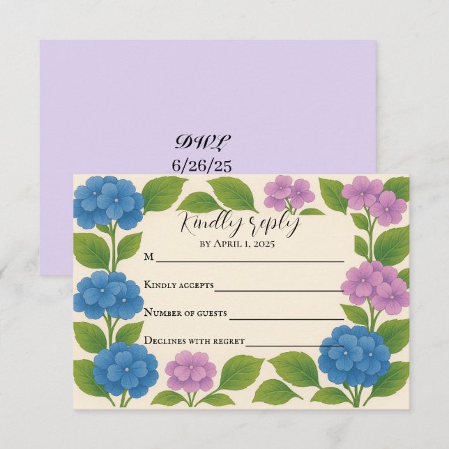 Budget Purple/Blue Hydrangea RSVP Card (Front/Back)