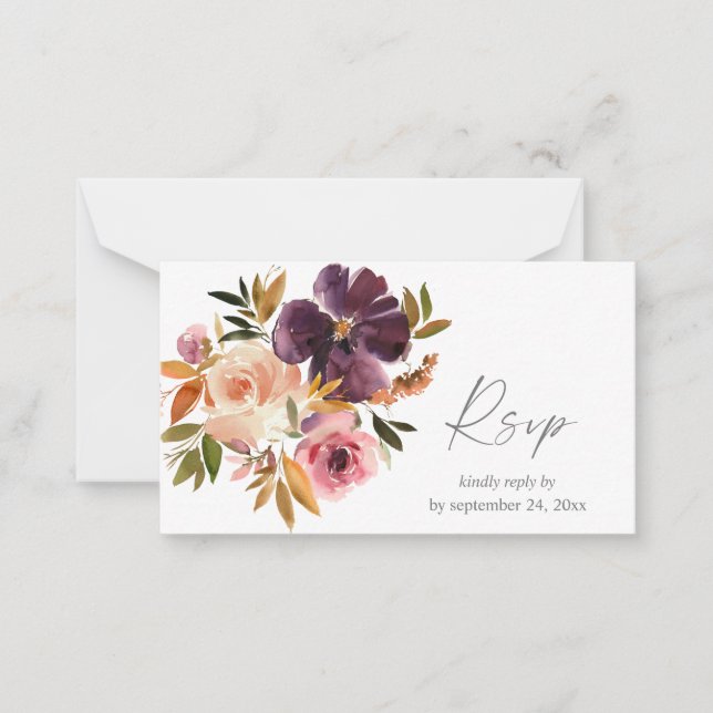 Budget Purple & Blush Pink Floral 2SM Meal RSVP Card (Front)