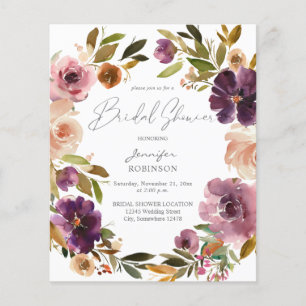 Budget Purple & Blush Pink Floral Bridal Shower Flyer